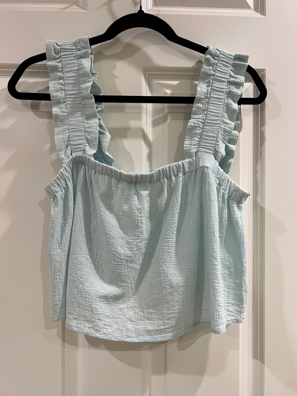 P Cill Textured Ruffle Strap Cropped Blouse – Size L